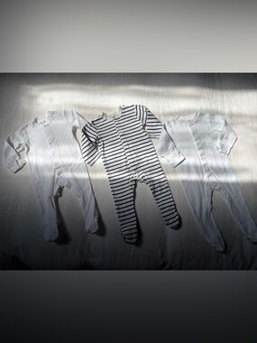 Marks & Spencer White & Navy Striped Baby Footie Trio
